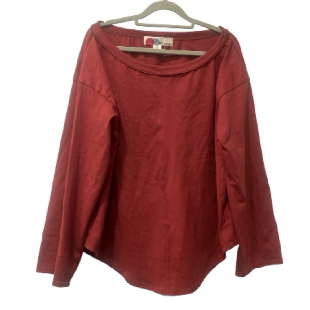 FREE PEOPLE FP Beach Pullover Long Sleeve Rust Oversized Top size small NWOT